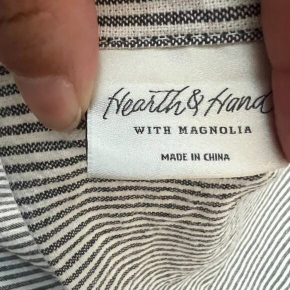 Hearth & Hand Striped Shower Curtain 67 x 67" Gray and White Tasseled Cotton - Picture 4 of 8